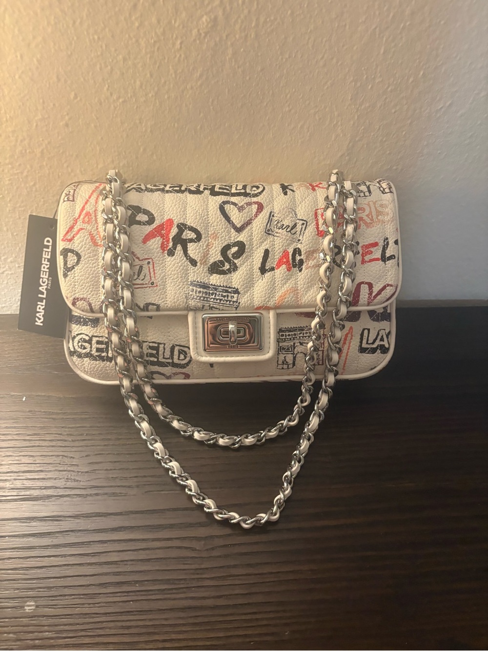 NEW Karl Lagerfeld white graffiti shoulder bag